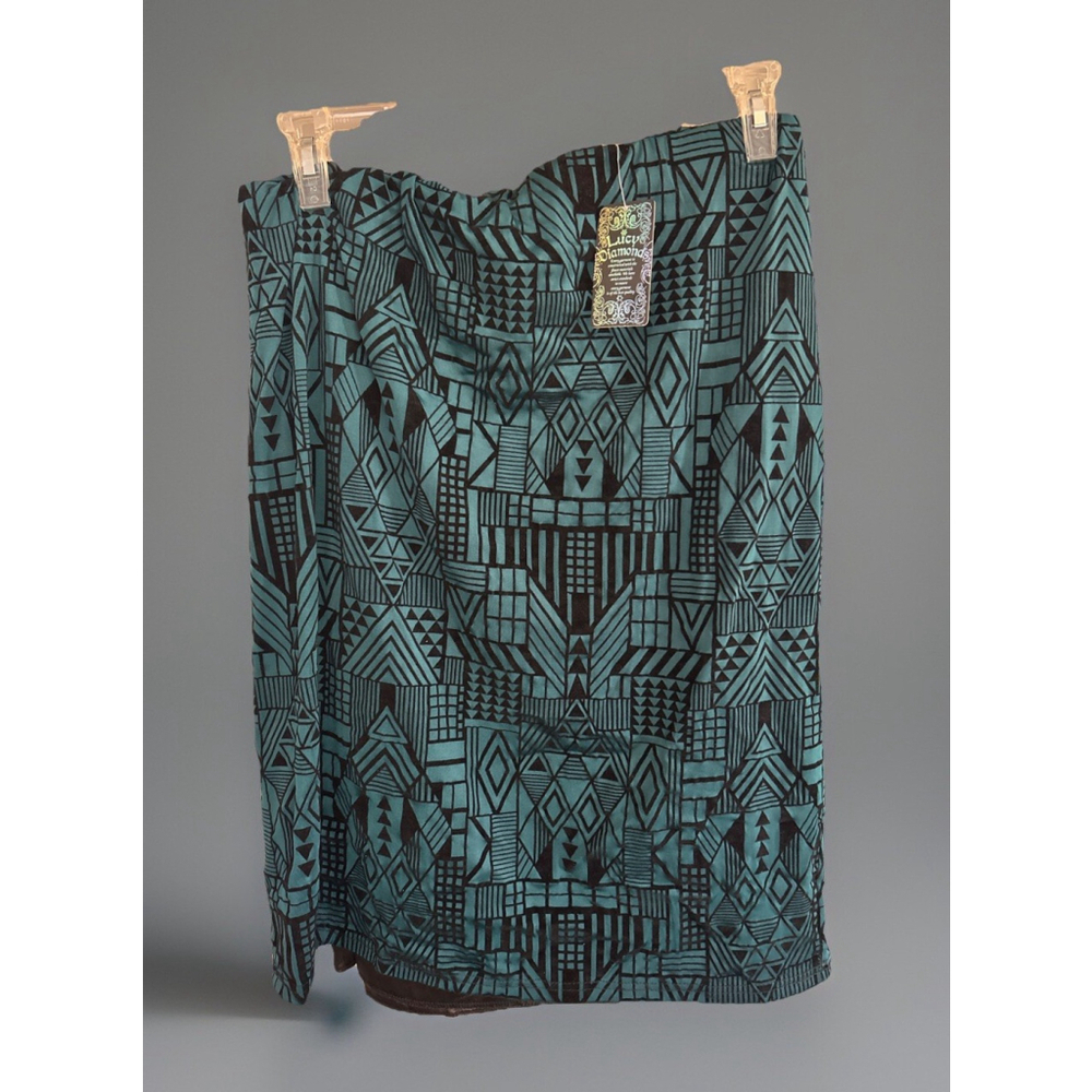 NWT Lucy Diamonds 6X Black & Green Geometric Print Skirt Plus Size